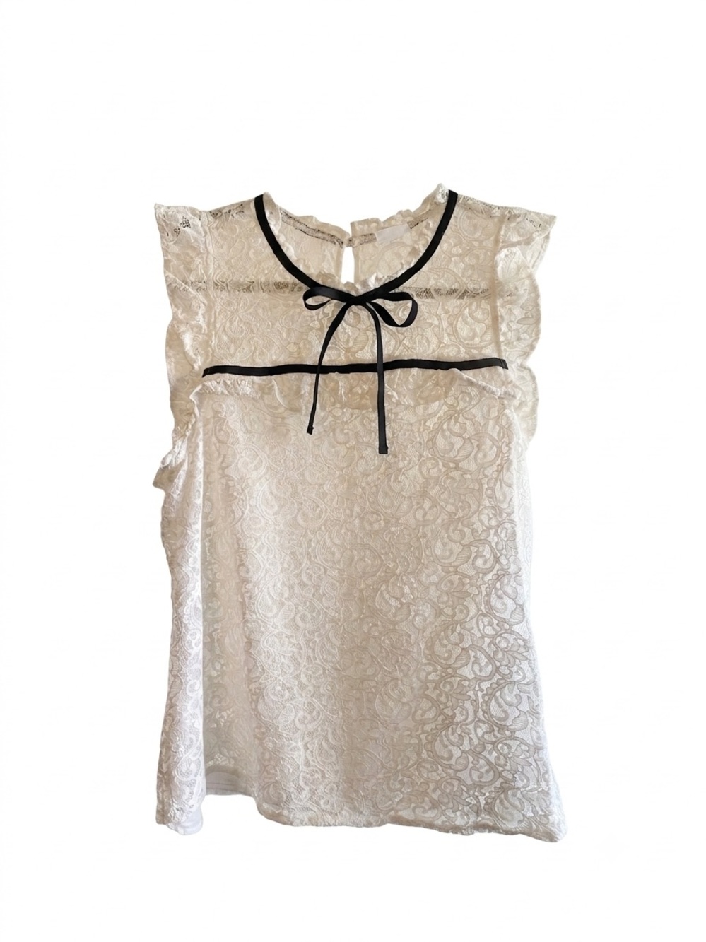 Soho Lace Ruffle Shell Top with Contrast Trim - Ivory